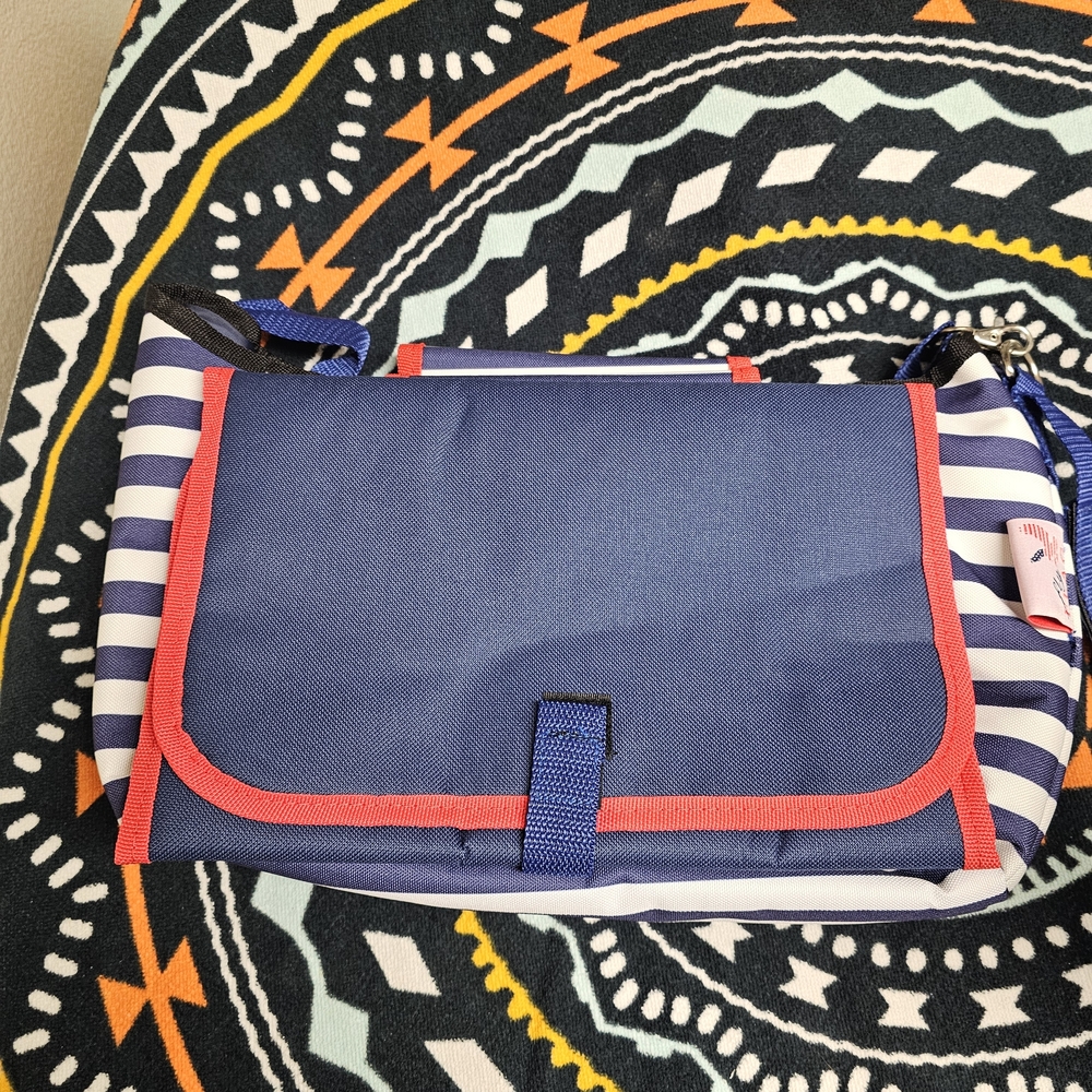 FLY FLAG Navy Blue Striped Crossbody Bag with RED Trim